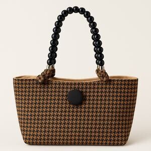 Crabbie Bags Atlanta Houndstooth Handbag Black Beaded Double Handle Purse Rare